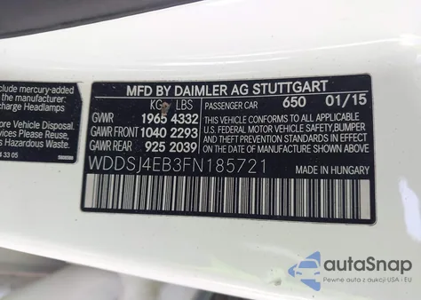 2015 Mercedes-Benz Cla 250 from USA, damaged, VIN WDDSJ4EB3FN185721